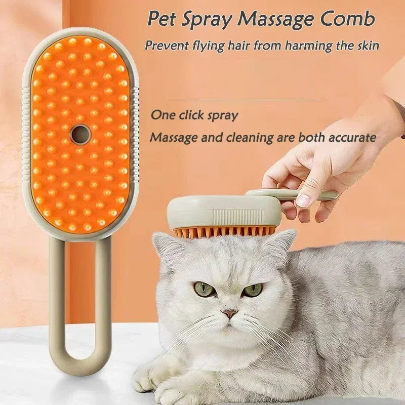 3 in 1 One Button Steam Spray Pet Brush Foldable Rotatable Massage Brush for Cat Dog Hair Removal Bath Floating Hair Grooming