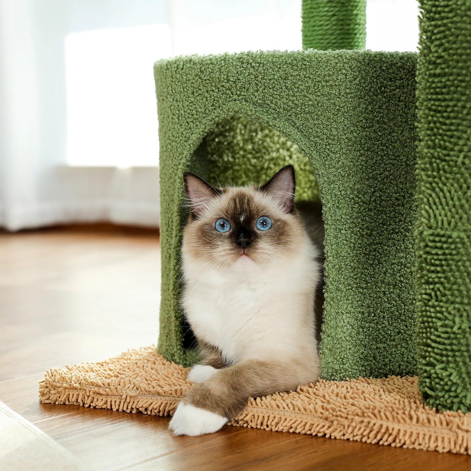 Cactus Cat Tree Cat Tower with Basket Lounger,Spacious Condo, Top Perches, Natural Sisal Scratching Post, Cat furniture,Cat Toys