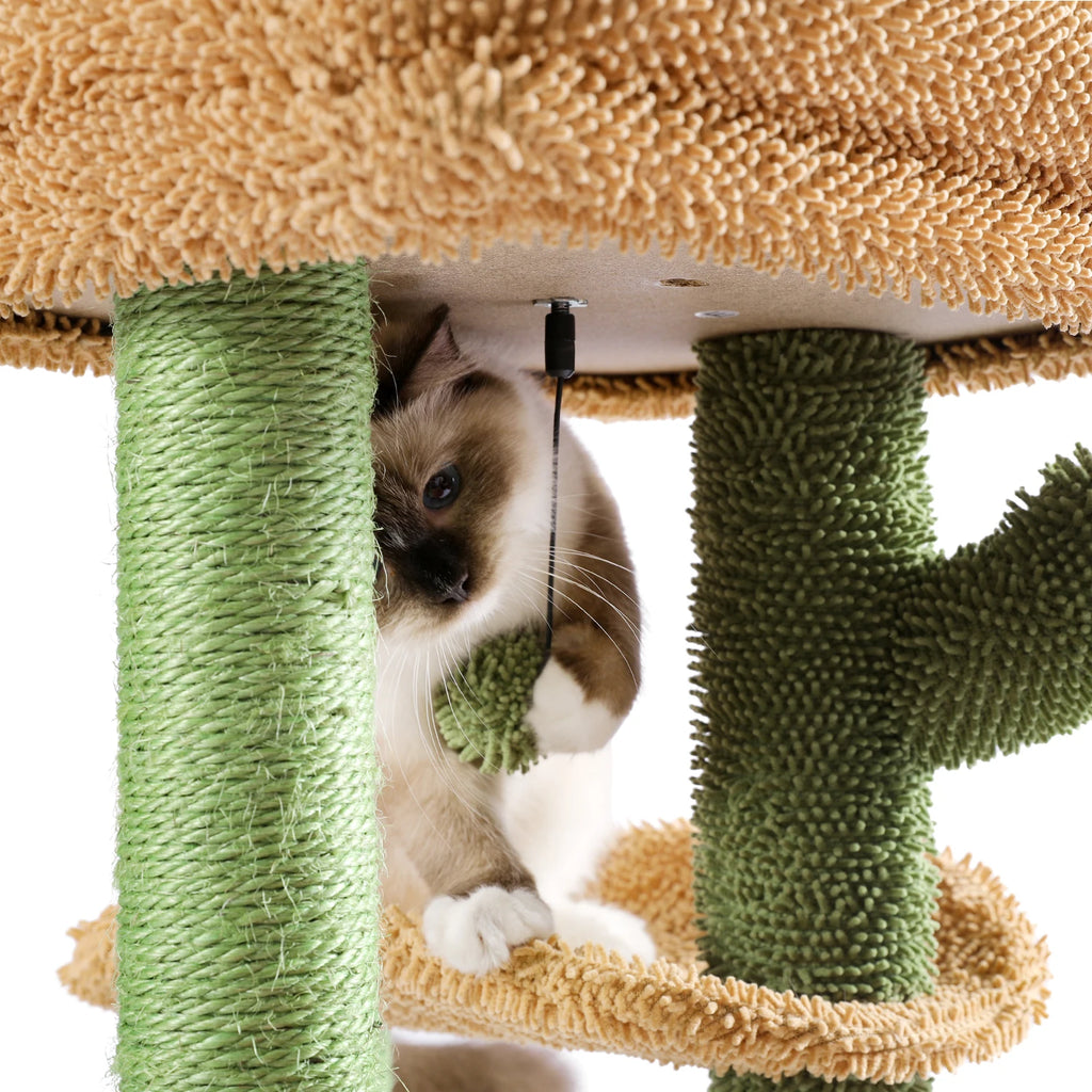 Cactus Cat Tree Cat Tower with Basket Lounger,Spacious Condo, Top Perches, Natural Sisal Scratching Post, Cat furniture,Cat Toys