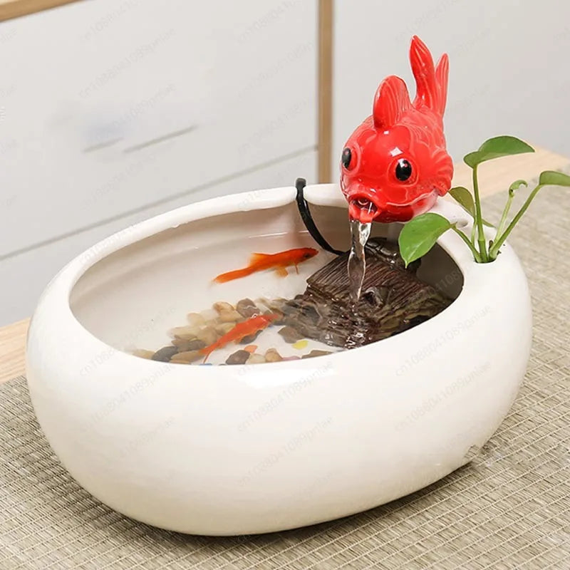 Creative Ceramic Flowing Water Fountain Office Desktop Decor
