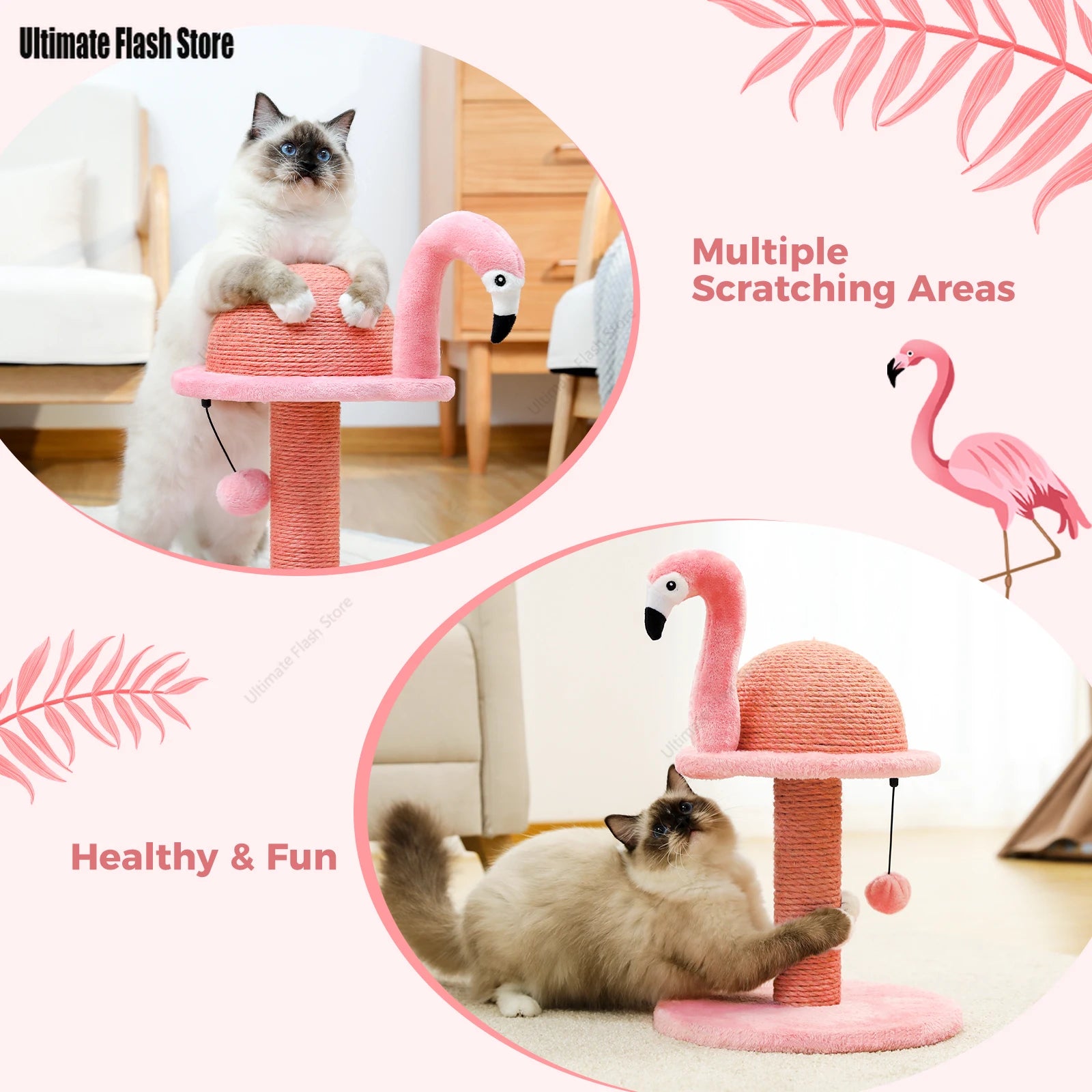 Poste rascador para gatos, flamencos rosados, Sisal Natural, juguetes interactivos con poste rascador de Sisal de repuesto