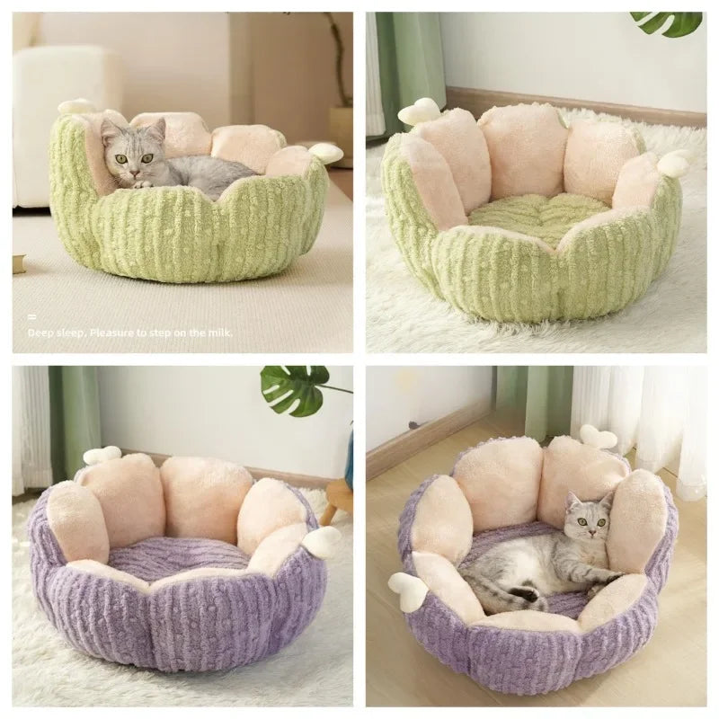 New Winter Soft Plush Pet Nest Semi Closed Cactus Pet Cat Mat Dog Bed Suitable for Small Medium-sized Cat/dog House Pet Supplies