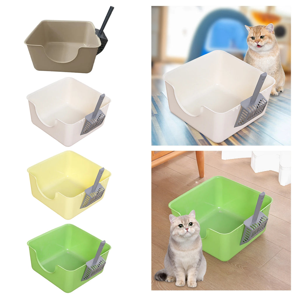 Open Top Pet Litter Tray Anti Splashing Cat Bedpan Cat Litter Box with High Side Kitty Litter Pan for Kitten Small Medium Cats