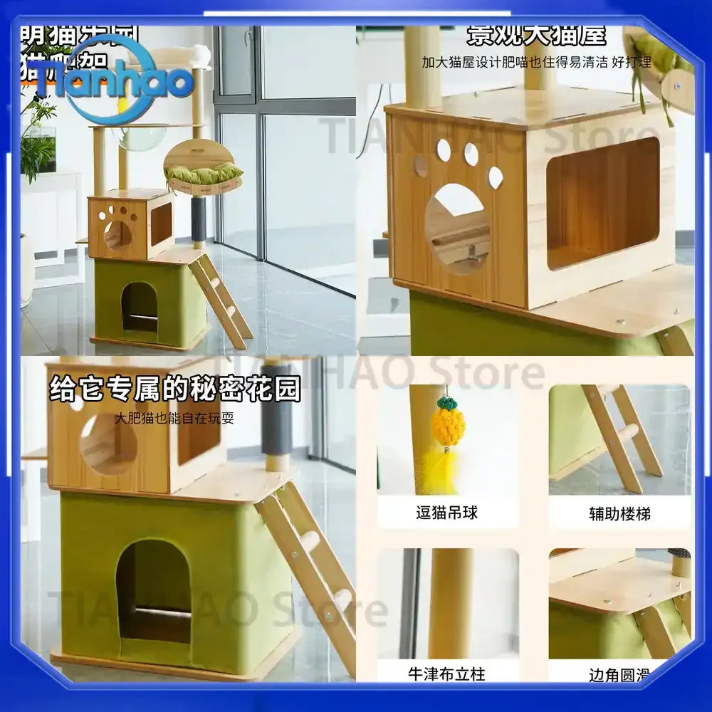 Cat Tree with Cat House Scratching Post Jumping Platform and Large Space Capsule Design for Cats Non-Space-Consuming Toy