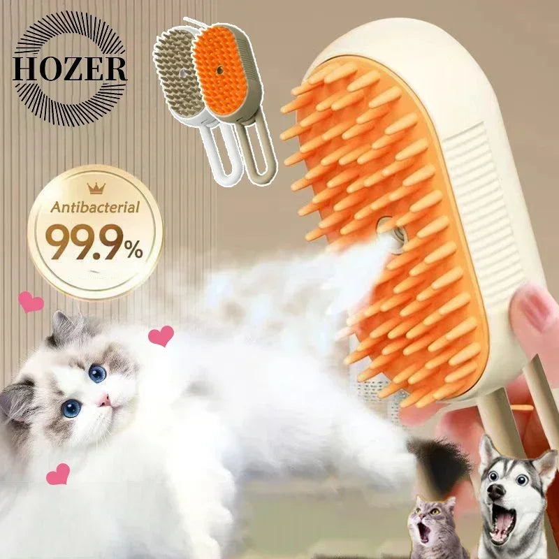 3 in 1 One Button Steam Spray Pet Brush Foldable Rotatable Massage Brush for Cat Dog Hair Removal Bath Floating Hair Grooming