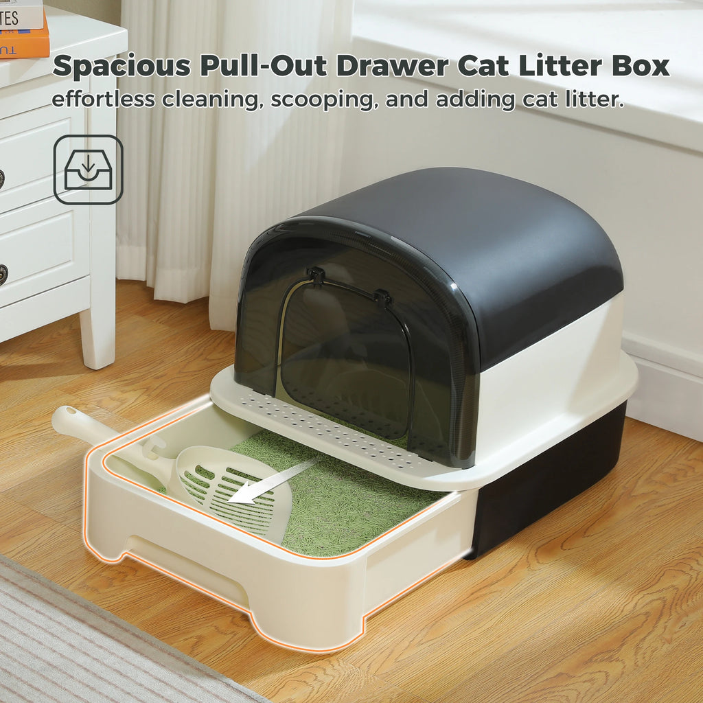 Foldable Cat Litter Box with Cat litter Scoop and Lid Indoor Large Drawer Type Enclosed Cat Toilet Anti-Splashing Easy to Clean