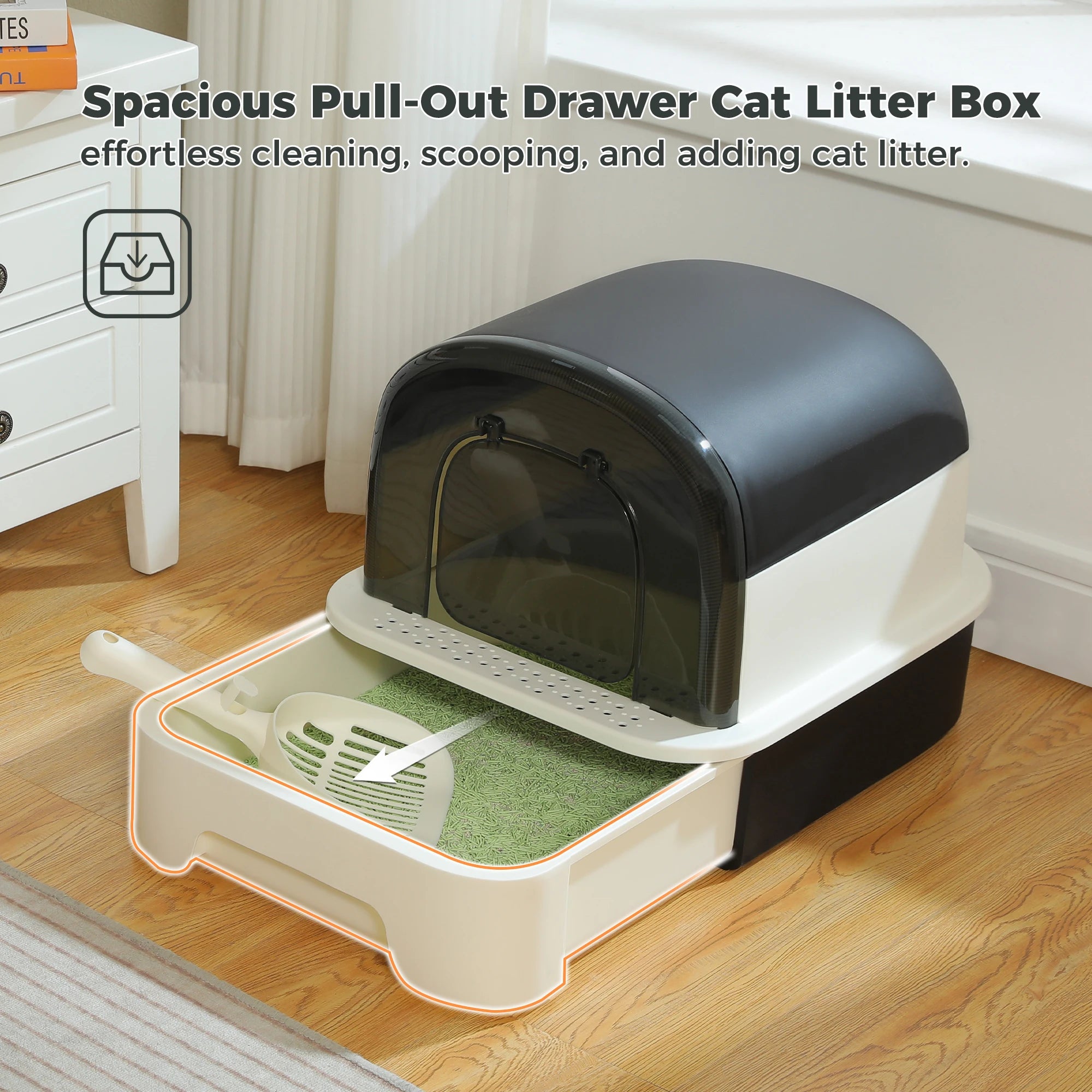 Foldable Cat Litter Box with Cat litter Scoop and Lid Indoor Large Drawer Type Enclosed Cat Toilet Anti-Splashing Easy to Clean