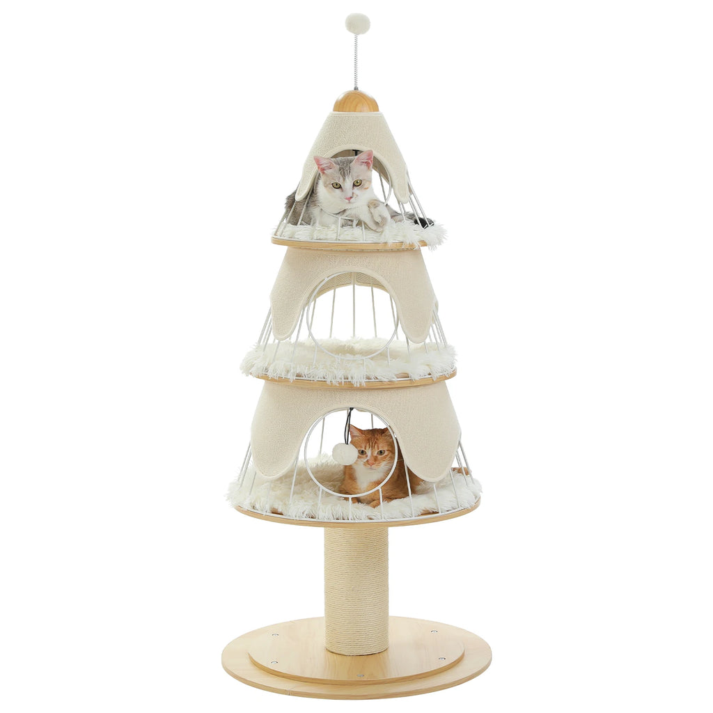 Christmas Festival Cat Tree Tower with 3 Cozy Condos,Sisal Scratching Posts,Cat House Bed Cat Furniture,Cat Accessories for Cats