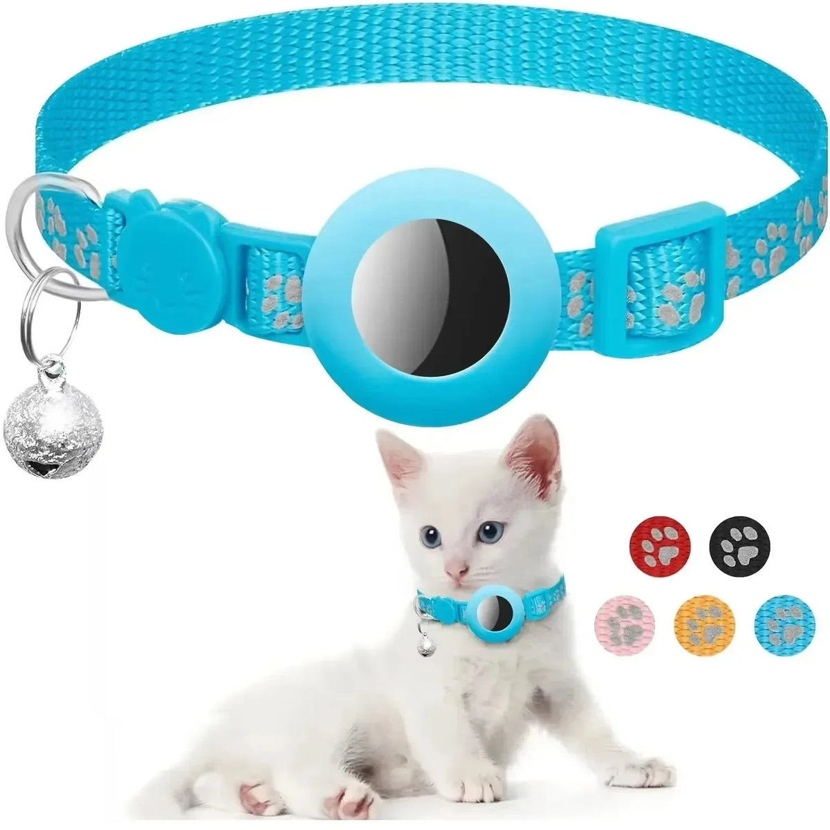 Cute Cat Collar Airtag Breakaway Reflective Kitten Collar with Bell for Apple Air Tag Holder Bell Nylon Silicone Collar for Cats
