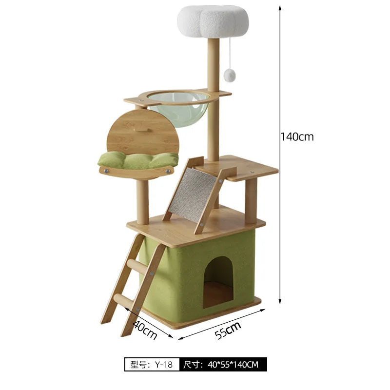Cat Tree with Cat House Scratching Post Jumping Platform and Large Space Capsule Design for Cats Non-Space-Consuming Toy