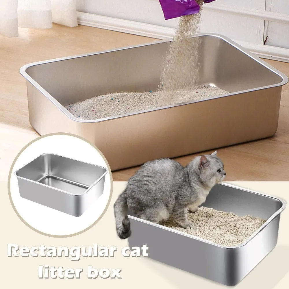 New Stainless Steel Cat Litter Box Easy To Clean High Sided Cat Toilet Large Capacity Pet Toilet Supplies Cat