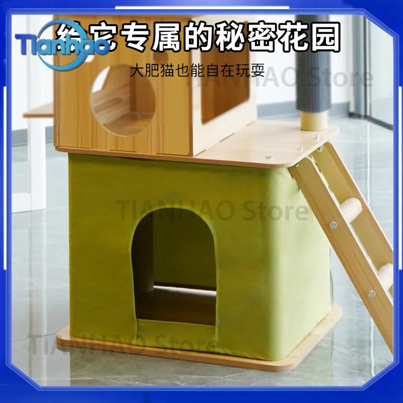 Cat Tree with Cat House Scratching Post Jumping Platform and Large Space Capsule Design for Cats Non-Space-Consuming Toy