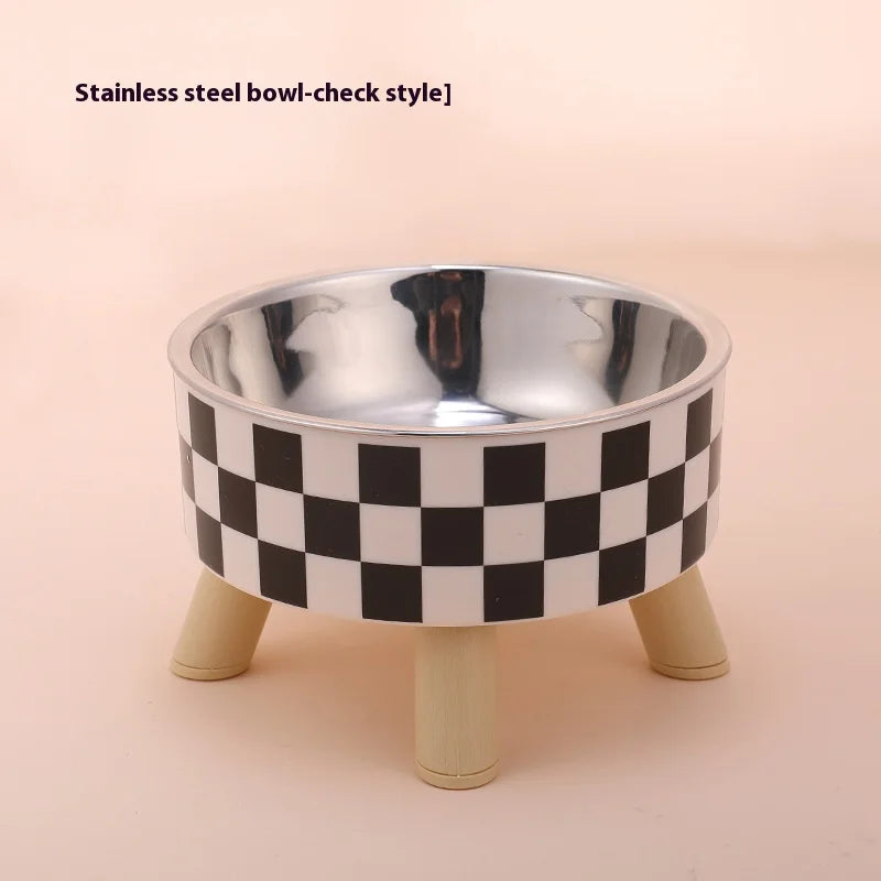 Pet cat and dog bowl polka-dot plaid stainless steel anti-slip easy to clean indoor and outdoor