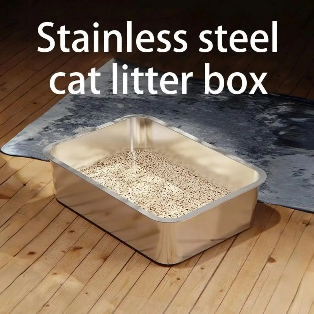 New Stainless Steel Cat Litter Box Easy To Clean High Sided Cat Toilet Large Capacity Pet Toilet Supplies Cat