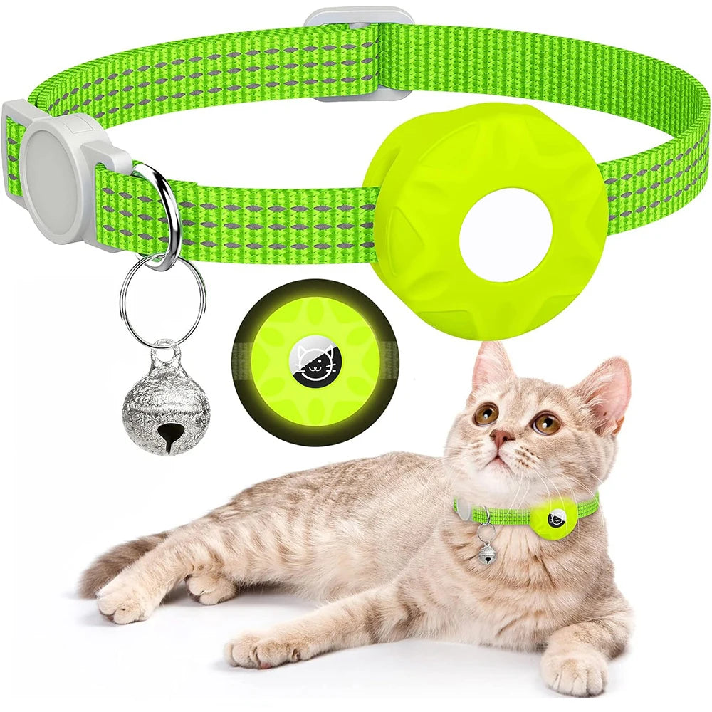 for Apple AirTag Cat Collar,Air Tag Pet Collar with airtag Holder and Bell Reflective GPS Kitten Collar for Girl Boy Cats gatos