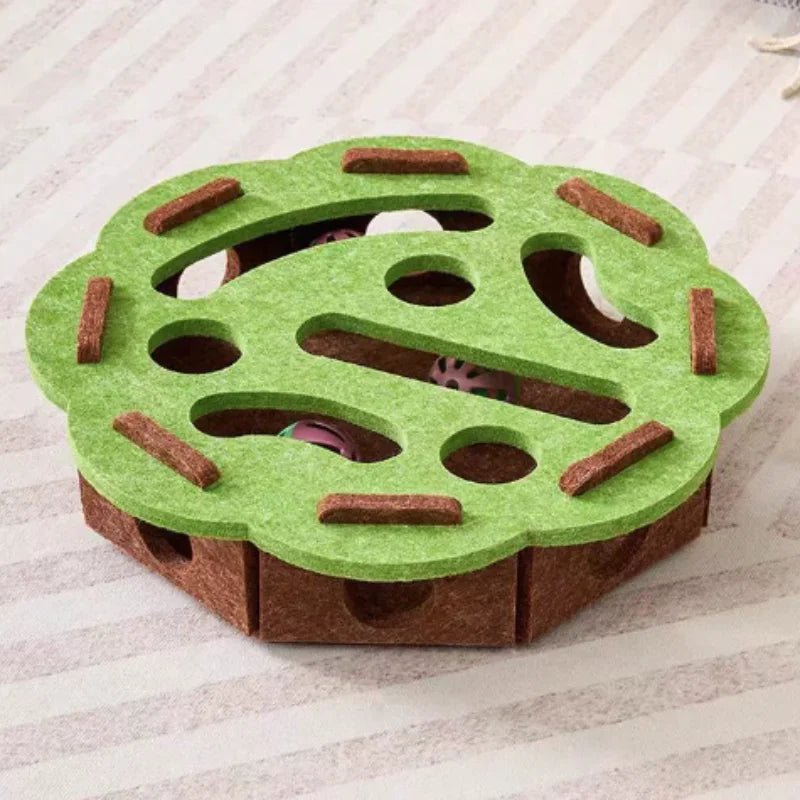 Interactive Funny Cat Puzzle Maze Toys, Felt Box with Bell Ball Kitten Playing Toys Holes Cat Supplies