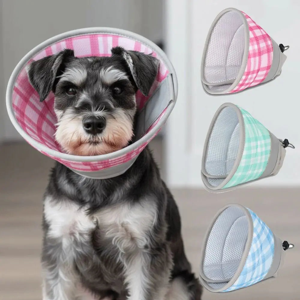 Plaid Pattern Pet Elizabeth Collar Breathable Material Adjustable Design Cat Elizabeth Circle Anti Scratch Anti Bite Protection
