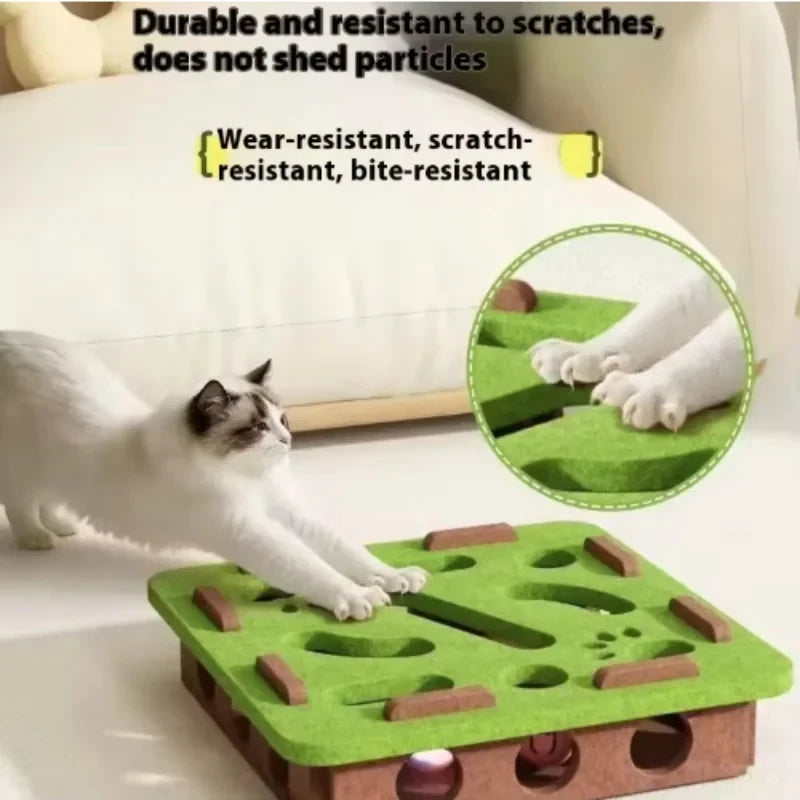 Interactive Funny Cat Puzzle Maze Toys, Felt Box with Bell Ball Kitten Playing Toys Holes Cat Supplies