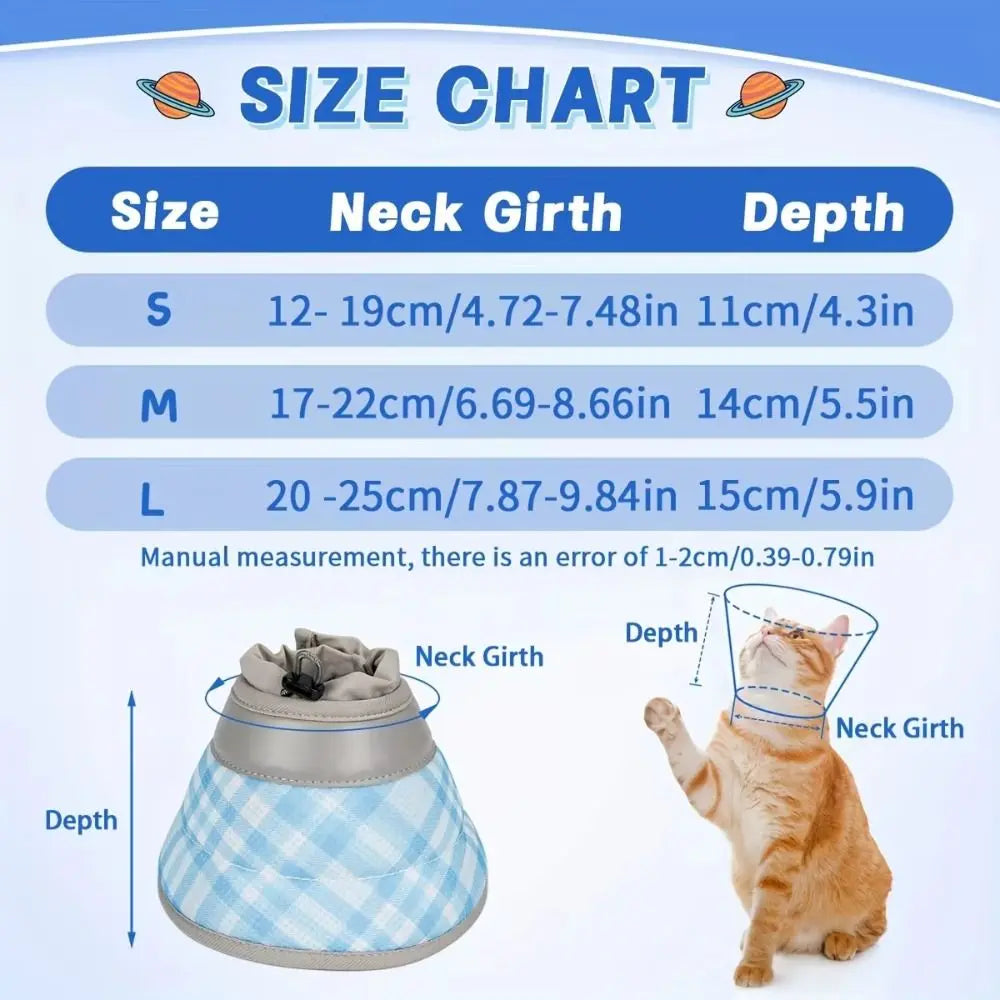Plaid Pattern Pet Elizabeth Collar Breathable Material Adjustable Design Cat Elizabeth Circle Anti Scratch Anti Bite Protection