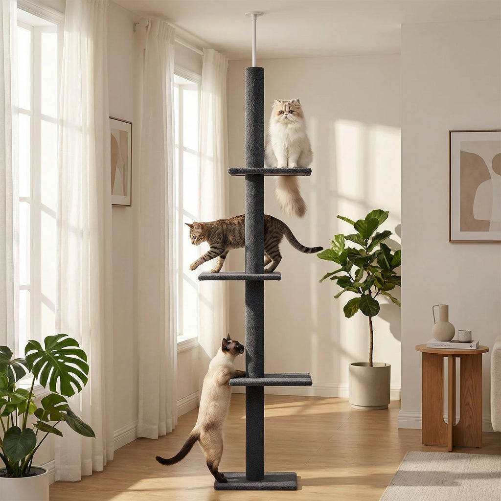 Adjustable Height Tall Cat Tree for Indoor Floor to Ceiling Cat Tower with Scratching Posts Cat Climbing Tree Scratcher Cat Toys