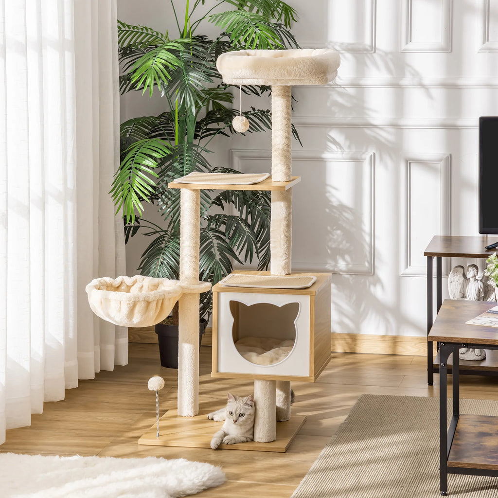 Pawhut Cat Scratching Tree with Platform Height 126 cm Hammock Shed