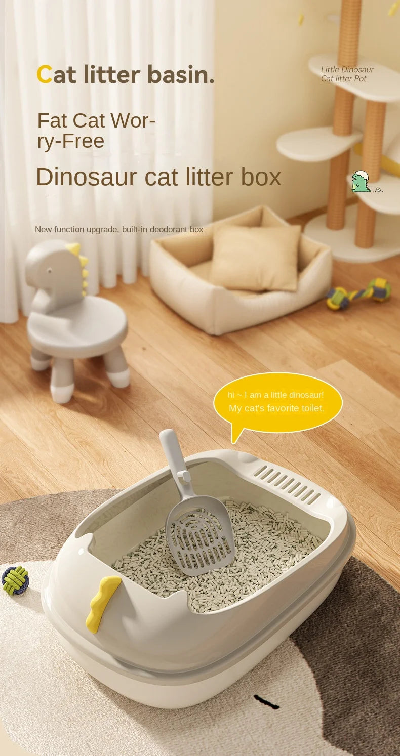 Dinosaur Semi-Closed Cat Litter Box Extra Large Anti-Splash Bedpan Washable Removable Plastic Toilet Stock Wholesale