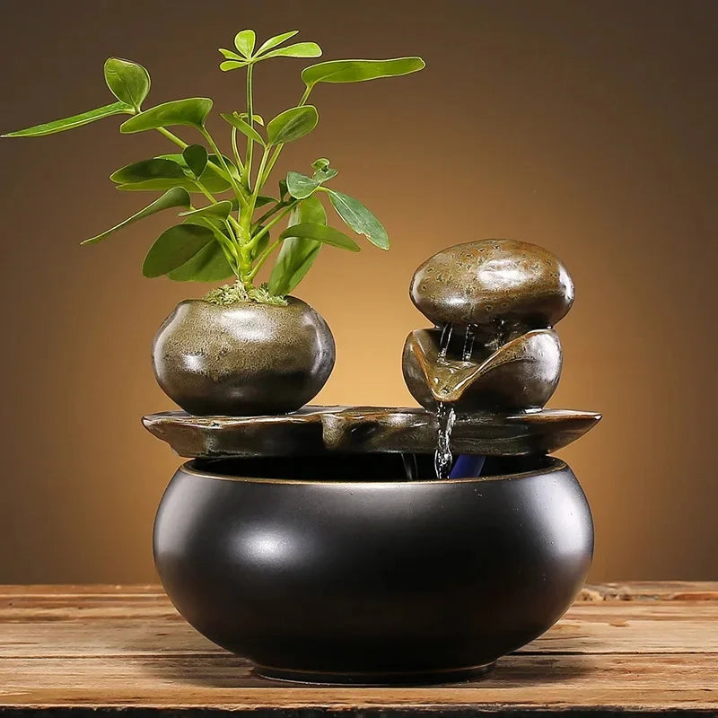 Minimalist Ceramic Waterflow Ornament Zen Chinese Style Office Desk Study Room Decorations Small Tabletop Fountain for Home