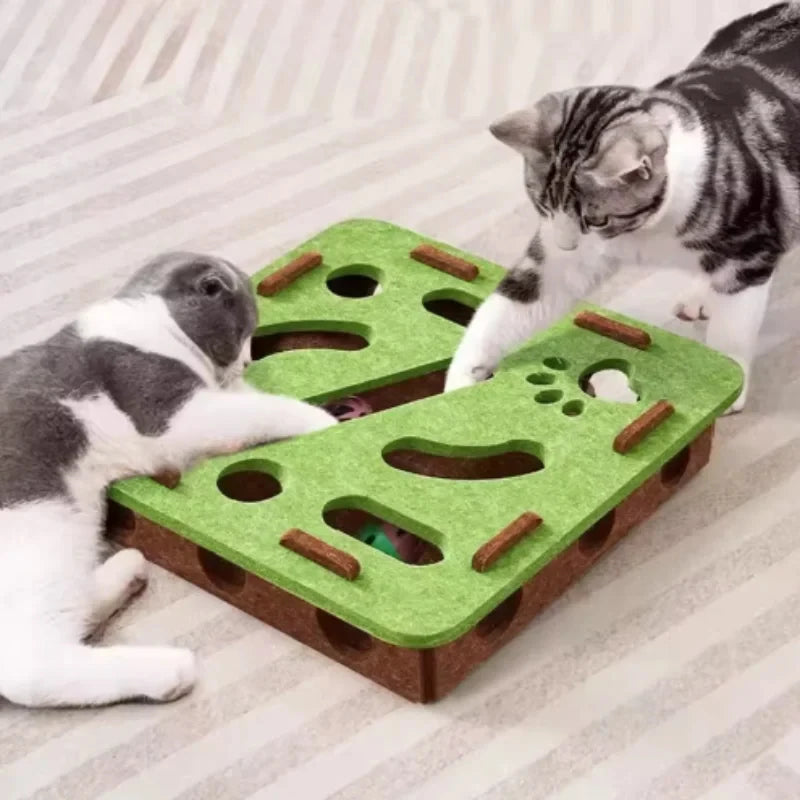Interactive Funny Cat Puzzle Maze Toys, Felt Box with Bell Ball Kitten Playing Toys Holes Cat Supplies