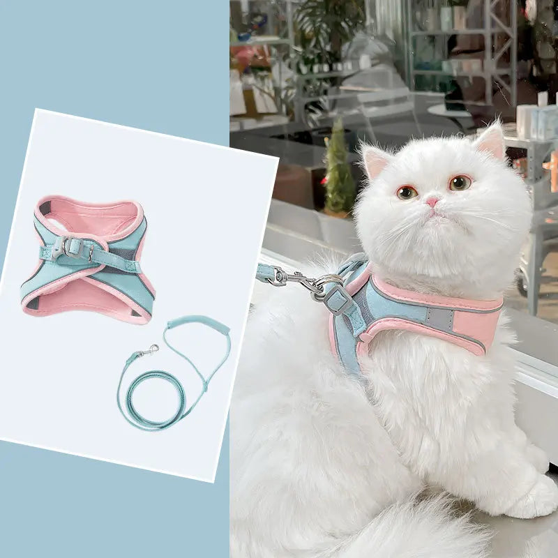 Cat Dog Noctilucent Harness with Lead Leash Adjustable Vest Polyester Mesh Breathable Harnesses Reflect Light Cat Accessories