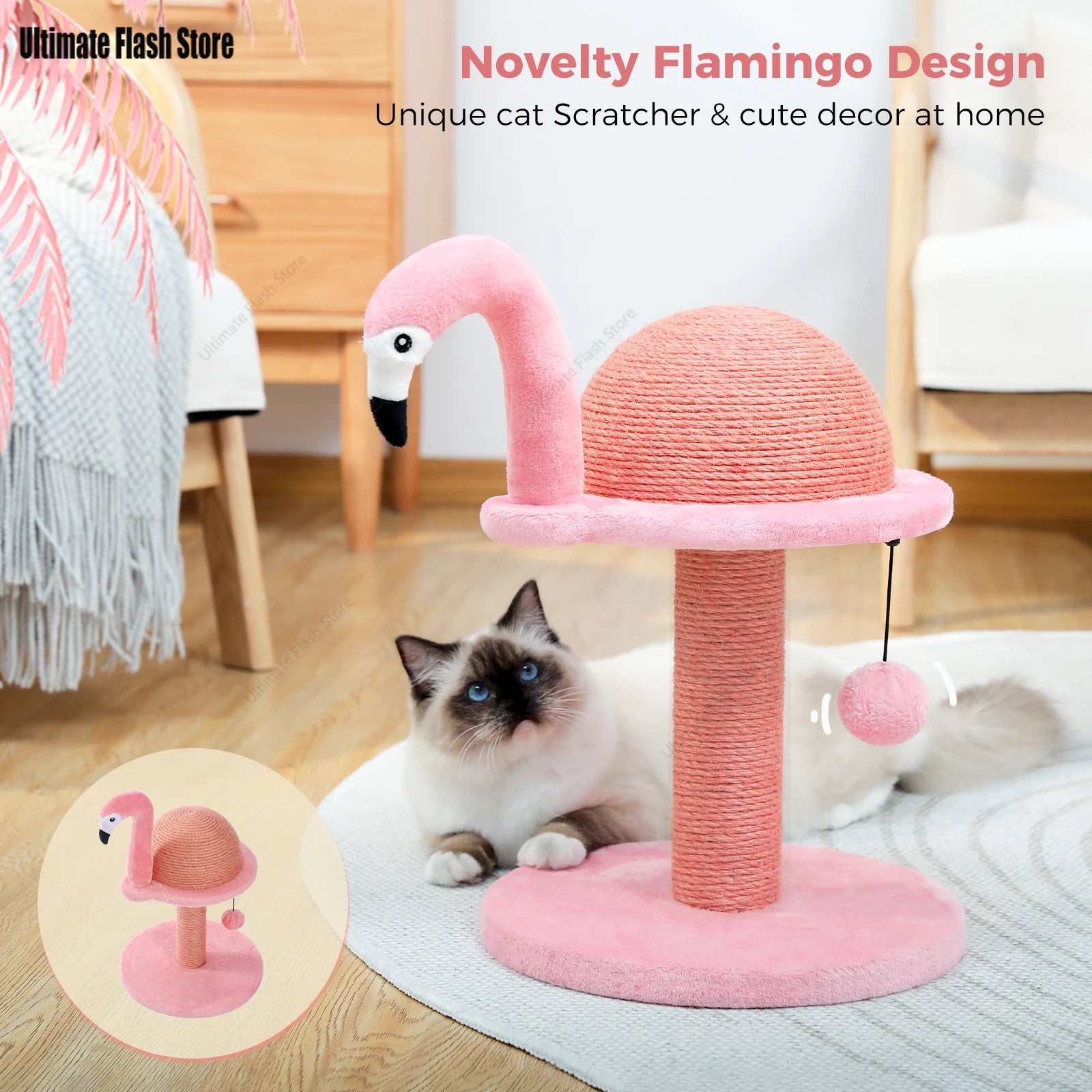 Poste rascador para gatos, flamencos rosados, Sisal Natural, juguetes interactivos con poste rascador de Sisal de repuesto