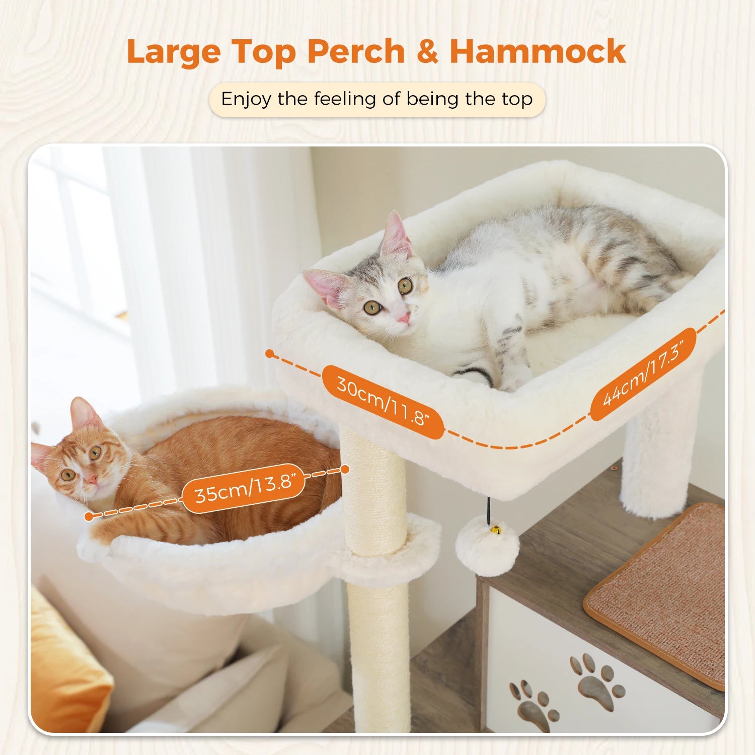 Wood Cat Tower with Extra Large Condos & Hammocks, Spacious Perch, Sisal Scratching Mat, 190 cm Large Cat Tree with Feeding Area