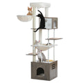 Wood Cat Tower with Extra Large Condos & Hammocks, Spacious Perch, Sisal Scratching Mat, 190 cm Large Cat Tree with Feeding Area