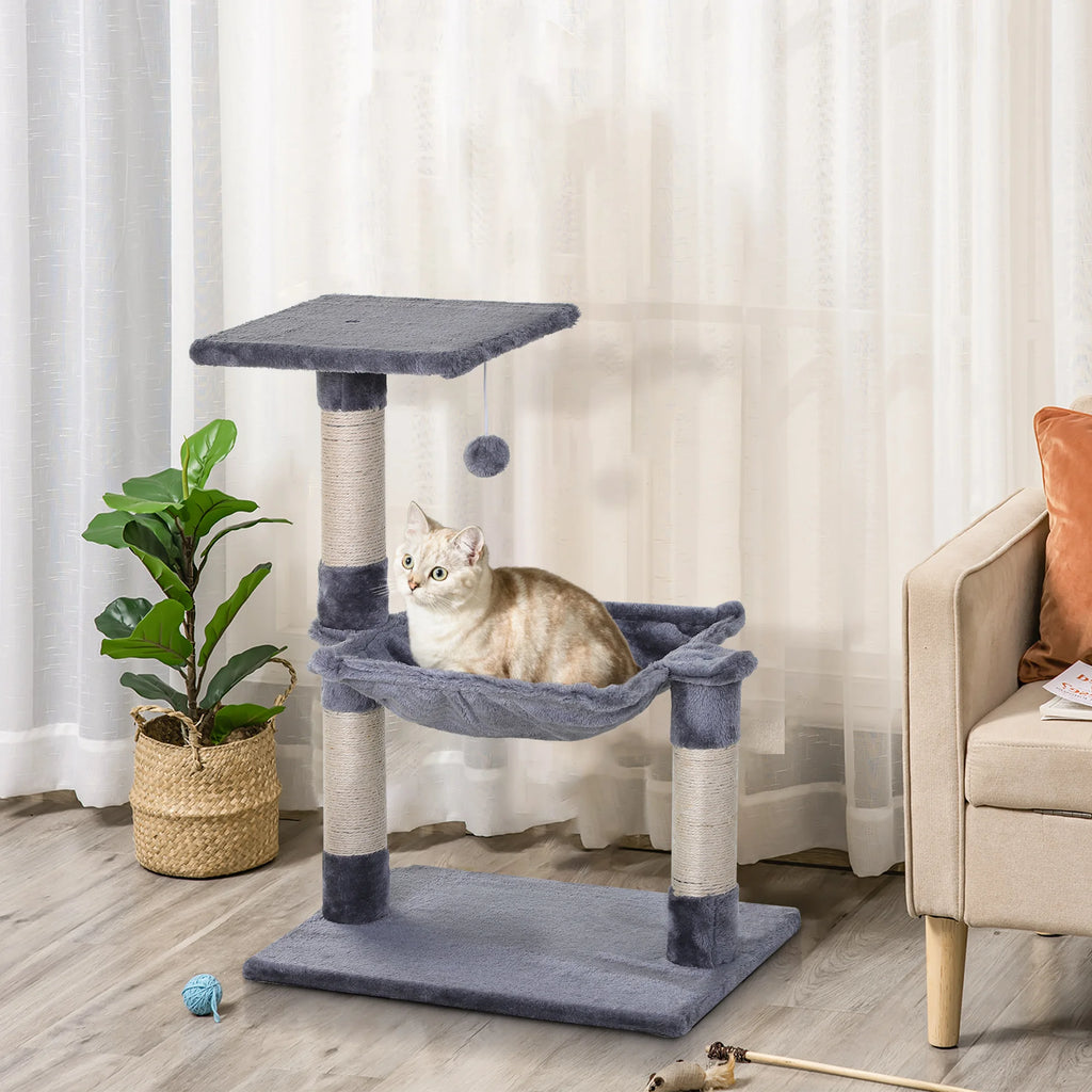 Pawhut Cat Scratching Tree Cat Tower 50X36X70 cm Activity Center with Hammock Platform Gray Sisal Posts