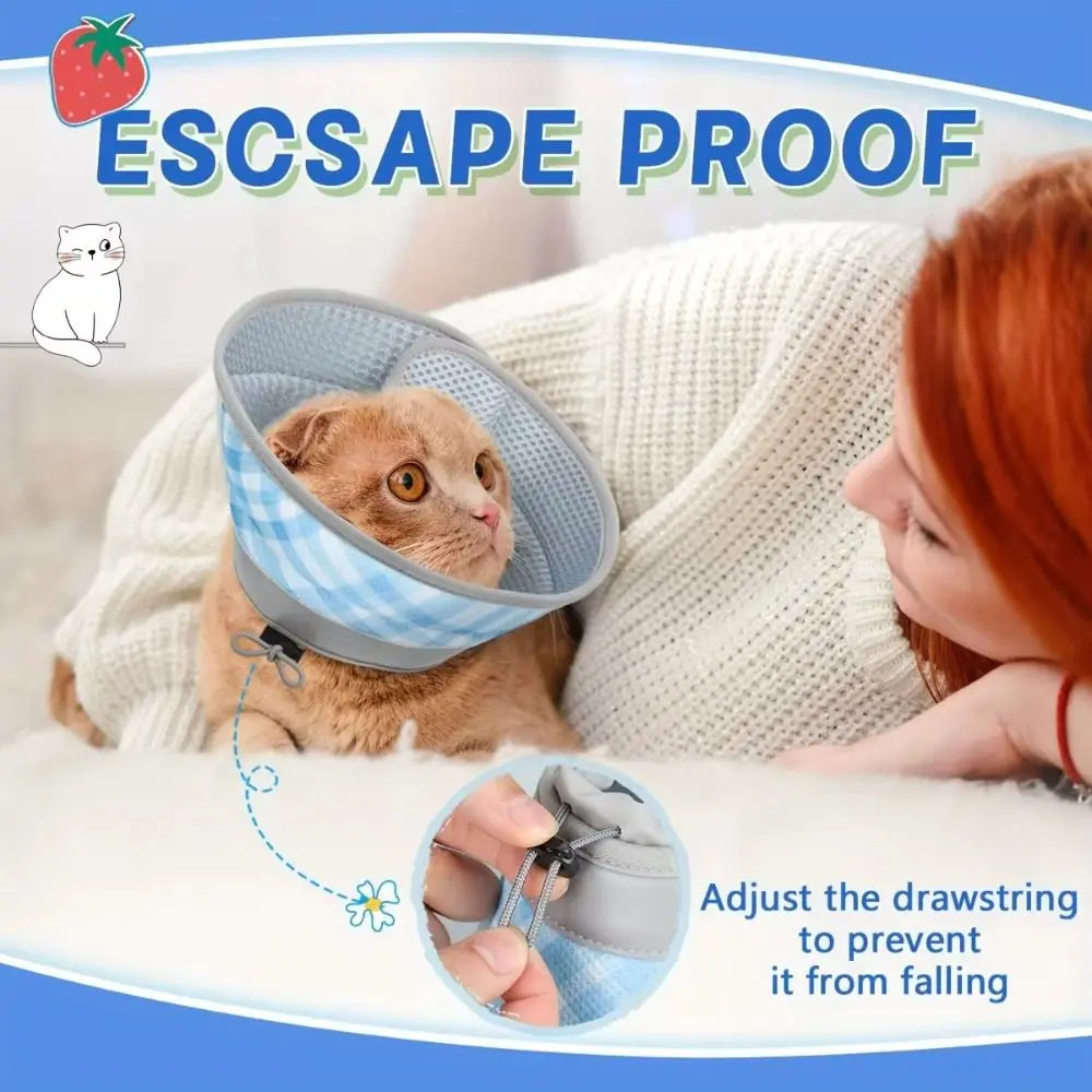 Plaid Pattern Pet Elizabeth Collar Breathable Material Adjustable Design Cat Elizabeth Circle Anti Scratch Anti Bite Protection