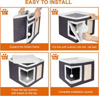 Cat Beds for Indoor Cats - Large Cat Cave for Pet Cat House with Fluffy Ball Hanging and Scratch Pad, Foldable Cat Hideaway