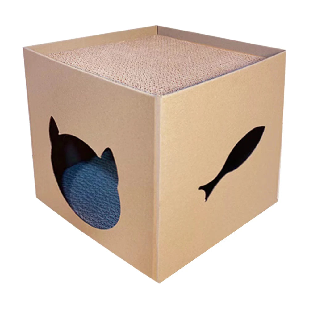 Cat House Scratching Board Pet Folding Pets House With Scratch Pads Corrugated Cat Cardboard Box For Rabbit Hideout Cat