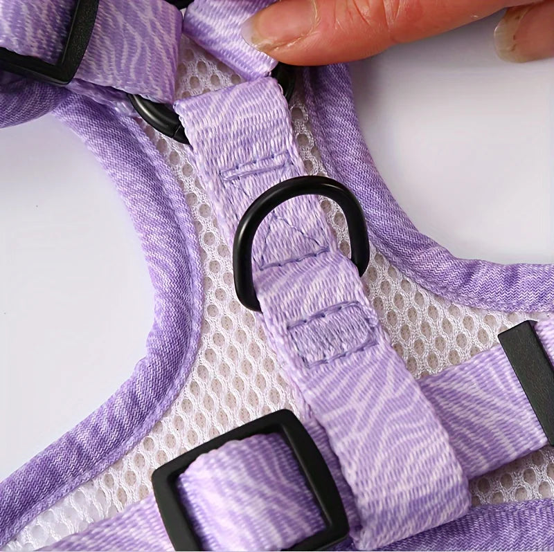 Breathable Adjustable Knit Fabric Dog Harness and Leash Set-All-Season Chest Vest with Press Buckle-for Small,Medium,Large Breed
