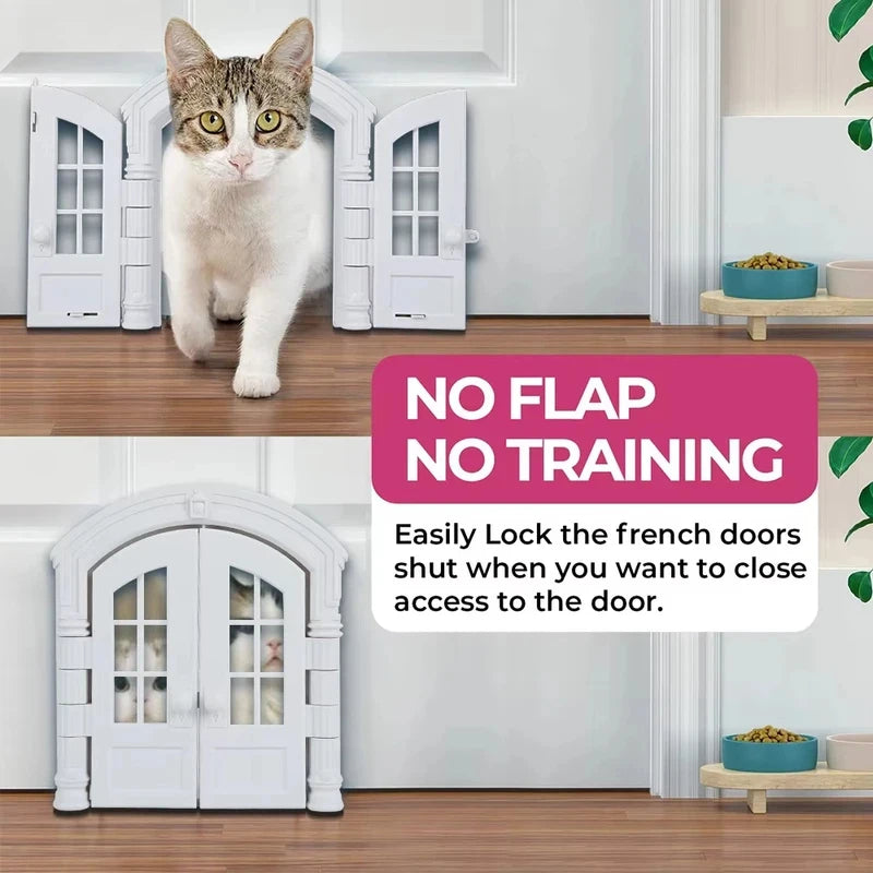 Cat Door French Retro Lockable Indoor Kitten Door For Bedroom Garage Window Corner Living Room Doorway Dorm Manor