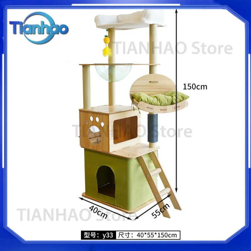 Cat Tree with Cat House Scratching Post Jumping Platform and Large Space Capsule Design for Cats Non-Space-Consuming Toy