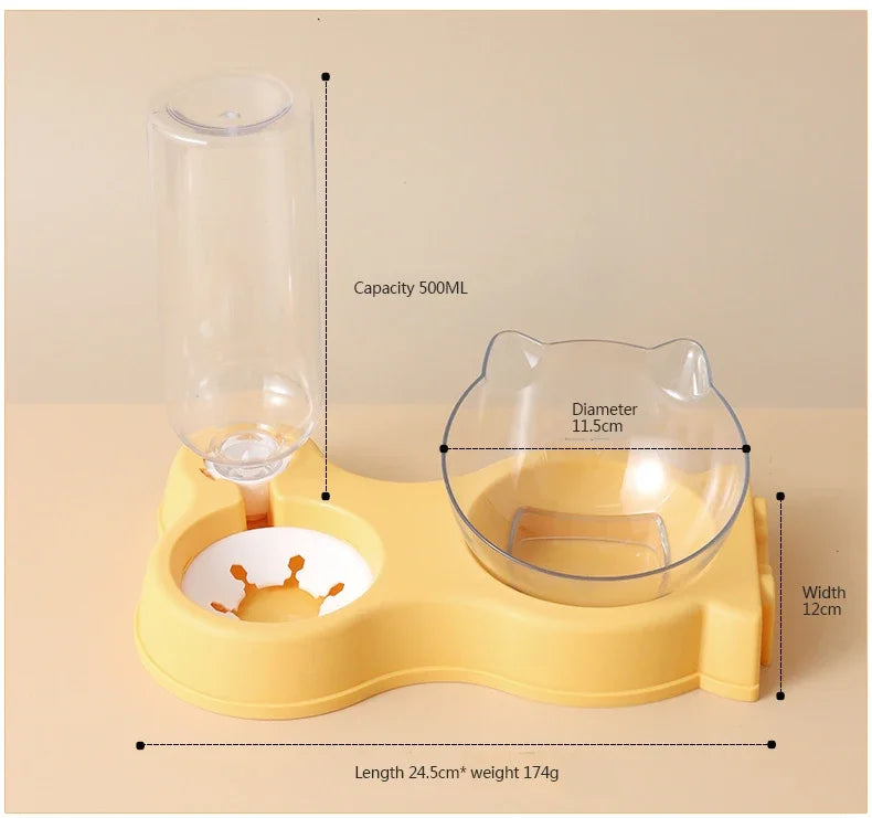 Pet Cat Food Bowl Automatic Feeder All-in-One Splice Dog Cat Food Bowl and Drinking Fountain Drinking Raised Standing Dish Bowl