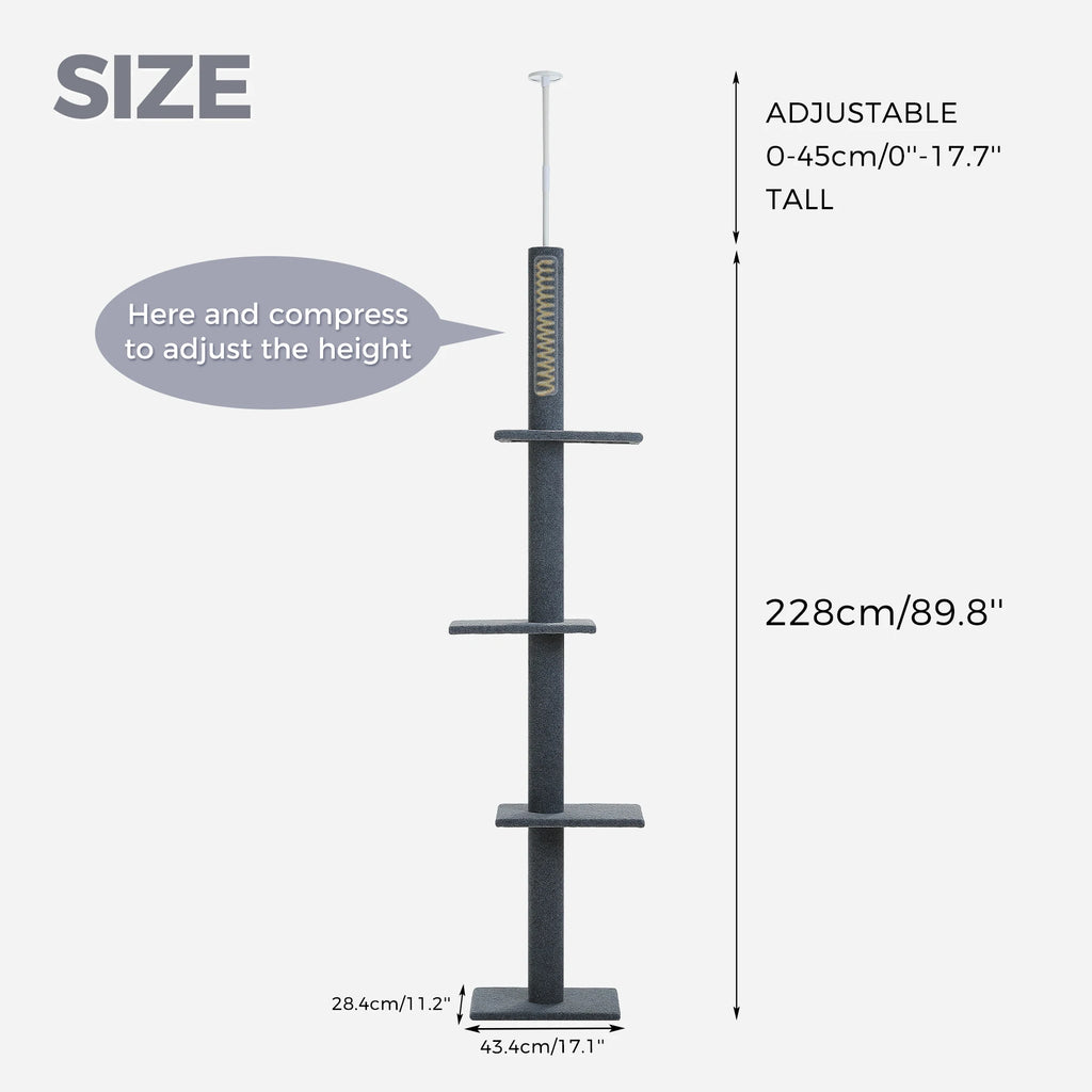 Adjustable Height Tall Cat Tree for Indoor Floor to Ceiling Cat Tower with Scratching Posts Cat Climbing Tree Scratcher Cat Toys