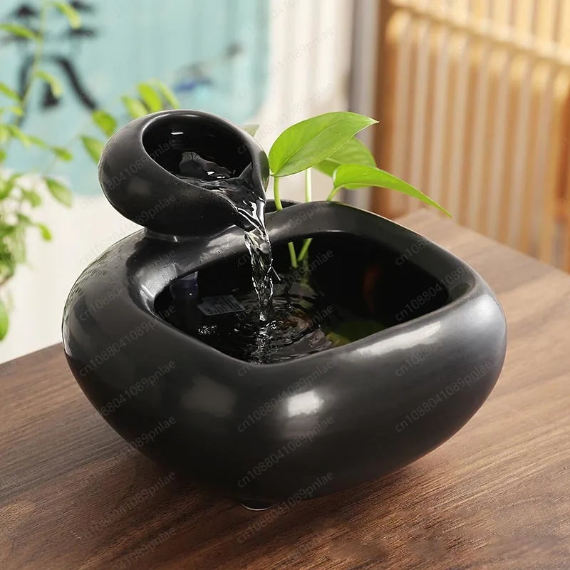 Creative Ceramic Flowing Water Fountain Office Desktop Decor
