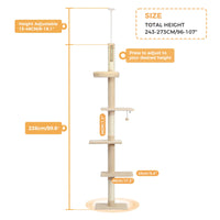Adjustable Height Tall Cat Tree for Indoor Floor to Ceiling Cat Tower with Scratching Posts Cat Climbing Tree Scratcher Cat Toys