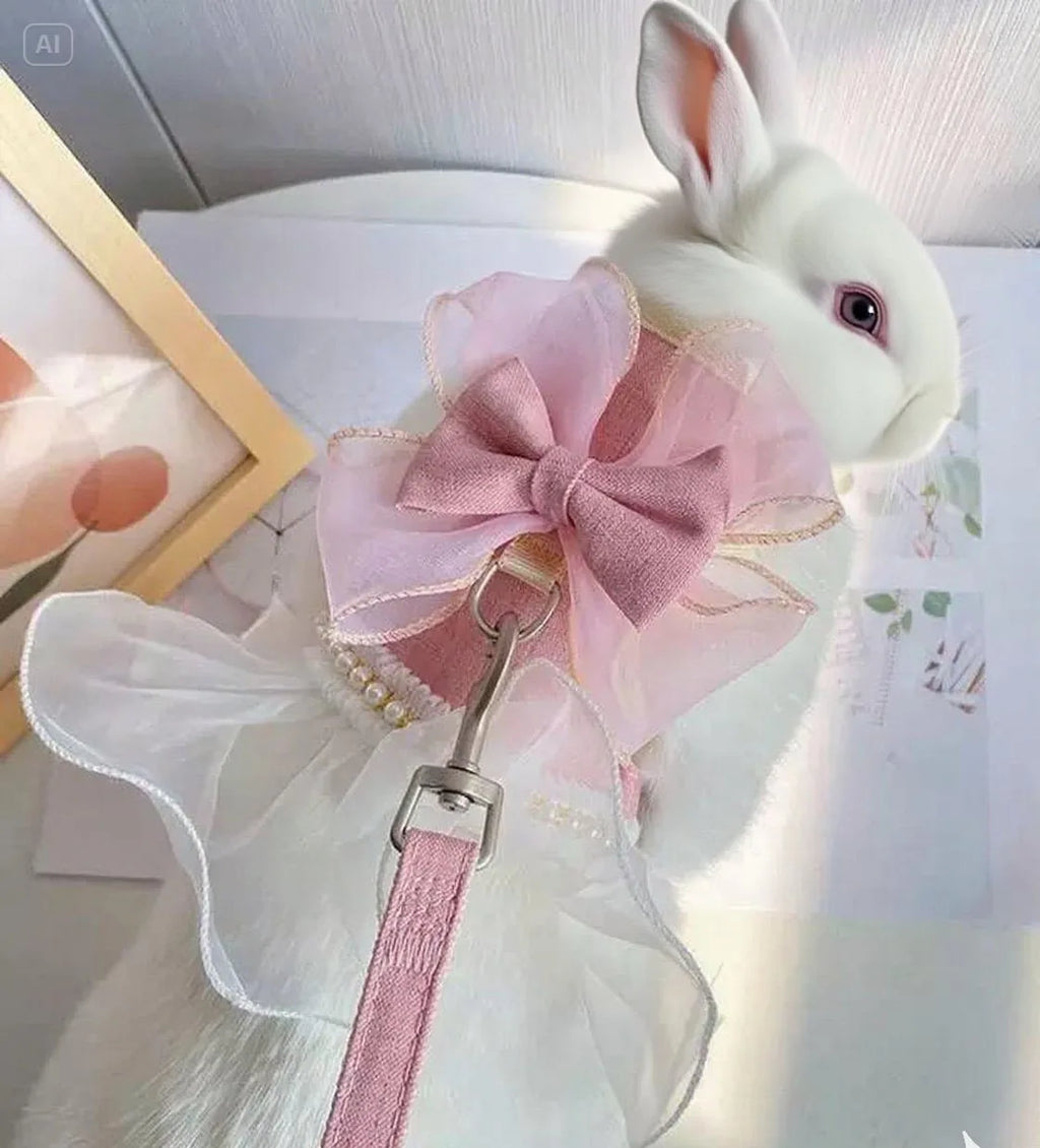 Cute Bowknot Pet Harness Leash Princess Cat Dress Costumes Nylon Kittten Dress Puppy Harness For Rabbit Teddy Cats Clothes