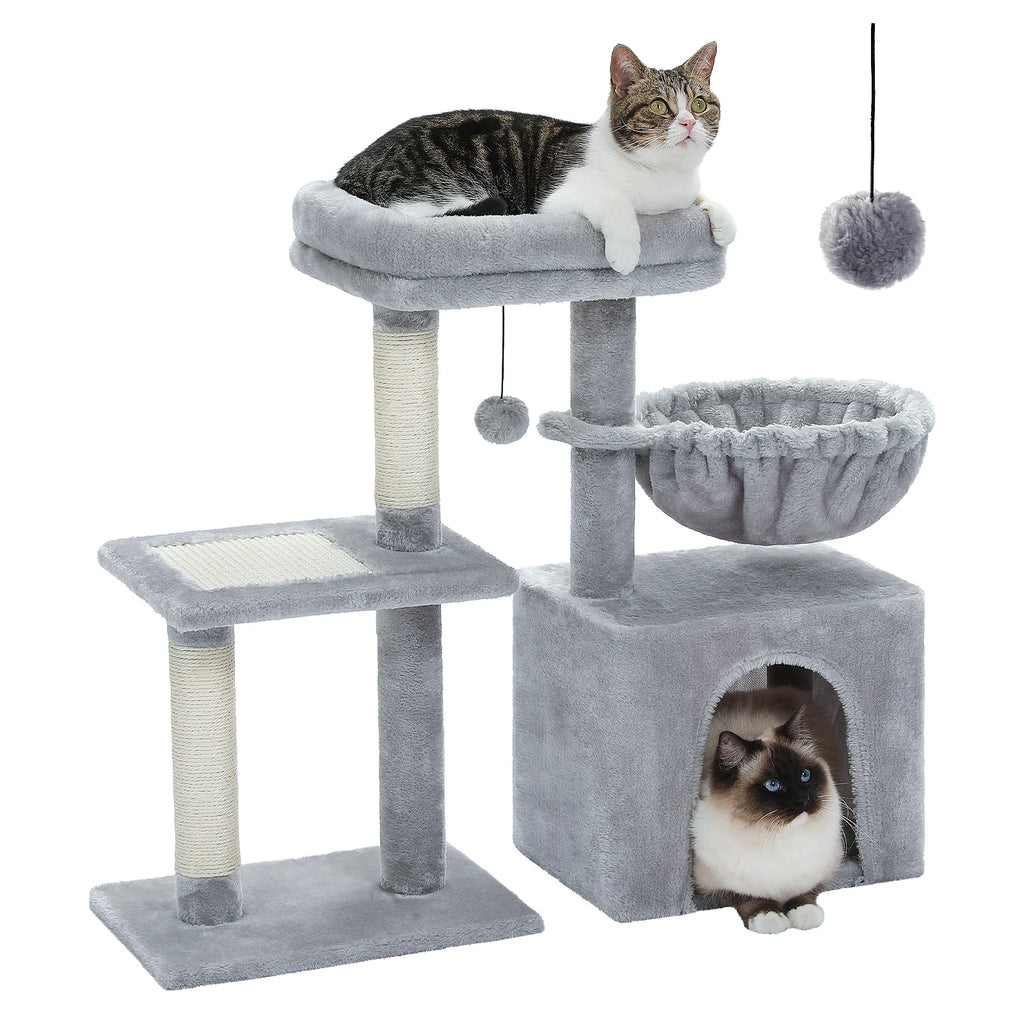 2 in 1 Cat Tree with Sisal Scratching Posts Cozy Condo Soft Hammock Removable Tope Perch Small Cat Tower for Indoor Cat Toys