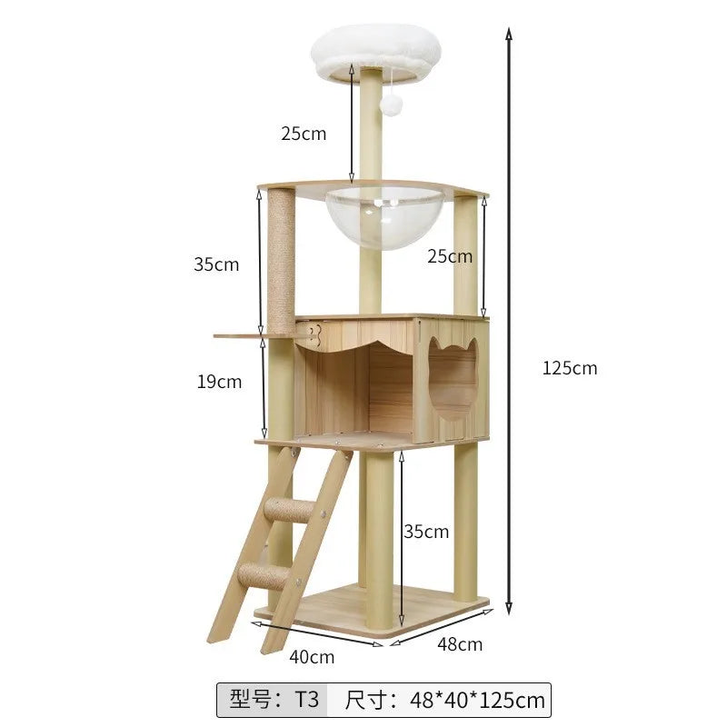 Cat Tree with Cat House Scratching Post Jumping Platform and Large Space Capsule Design for Cats Non-Space-Consuming Toy