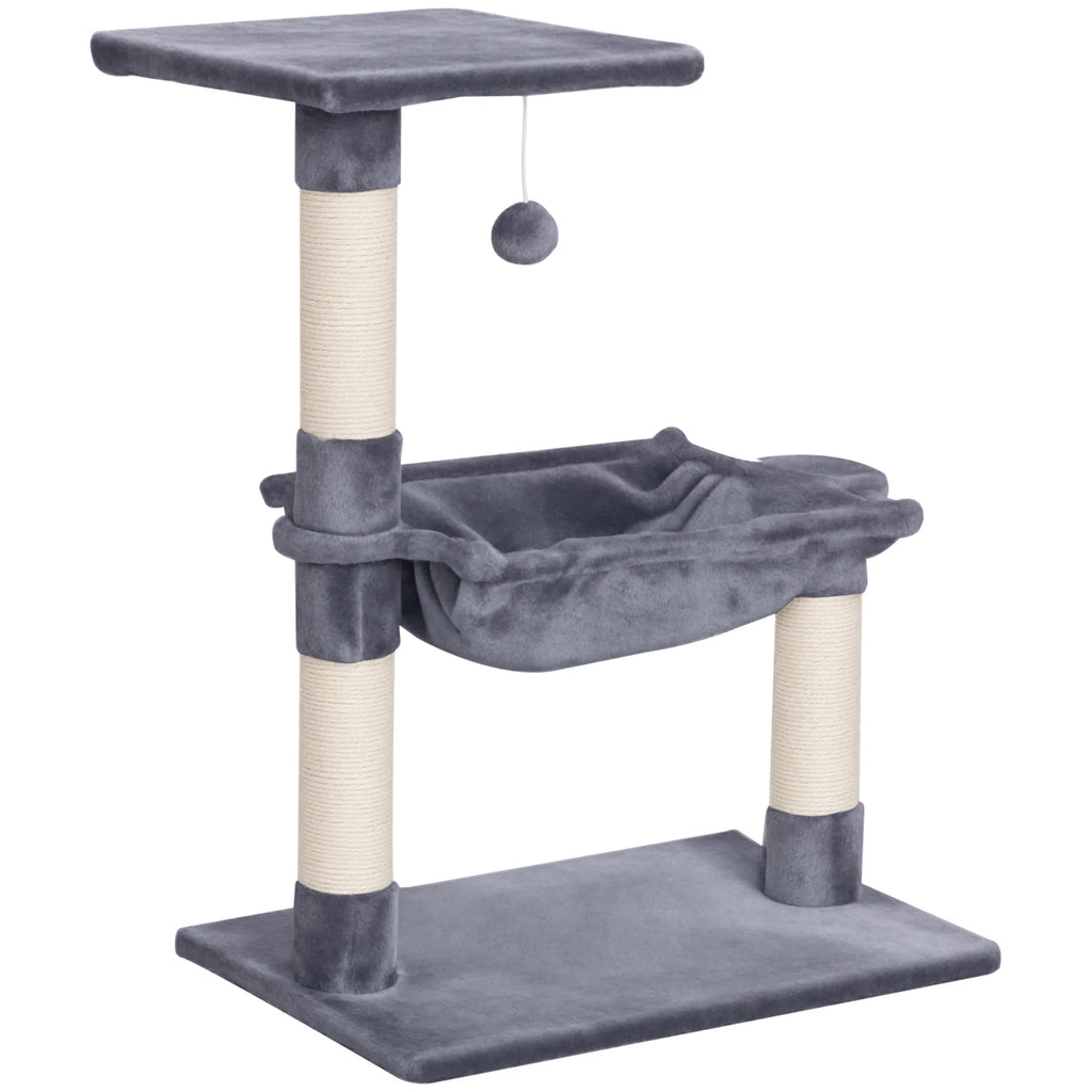 Pawhut Cat Scratching Tree Cat Tower 50X36X70 cm Activity Center with Hammock Platform Gray Sisal Posts