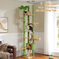 Cactus Cat Tree Floor to Ceiling Cat Tower Adjustable Height with Cat Condo Cozy Hammock and Scratching Post Tall Activity Tree