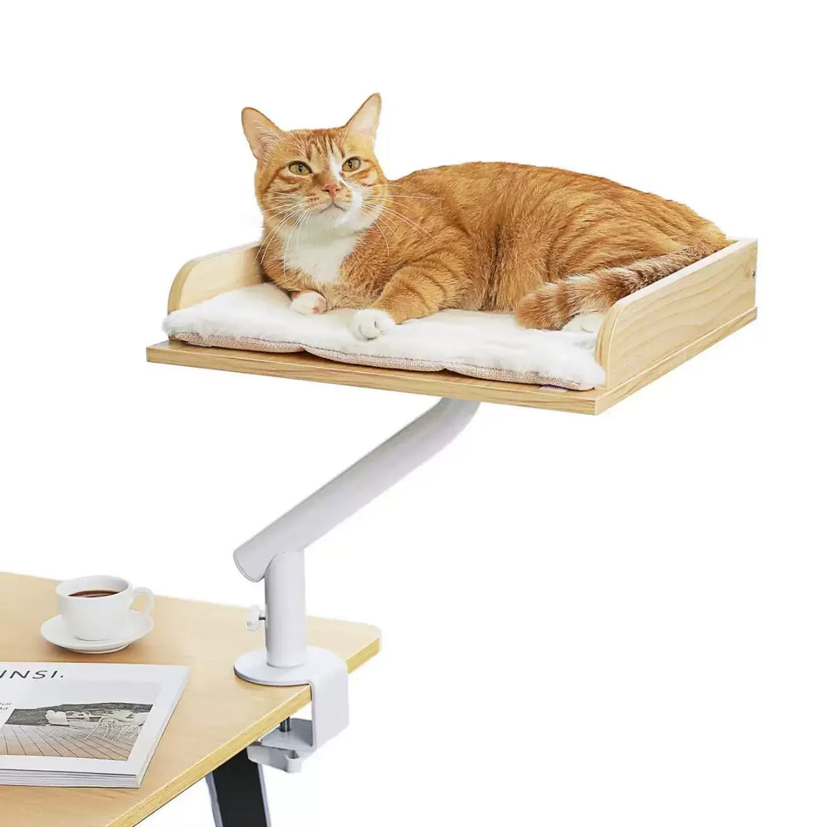 Adjustable Desktop Cats Shelf Rotating Plush Cat Bed Space-Saving Cat Hammock for Desk Multi-Functional Pet Climbing Bed