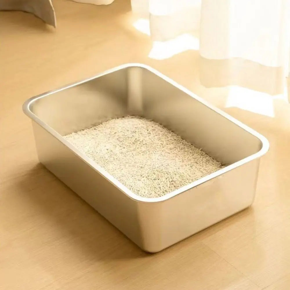 New Stainless Steel Cat Litter Box Easy To Clean High Sided Cat Toilet Large Capacity Pet Toilet Supplies Cat